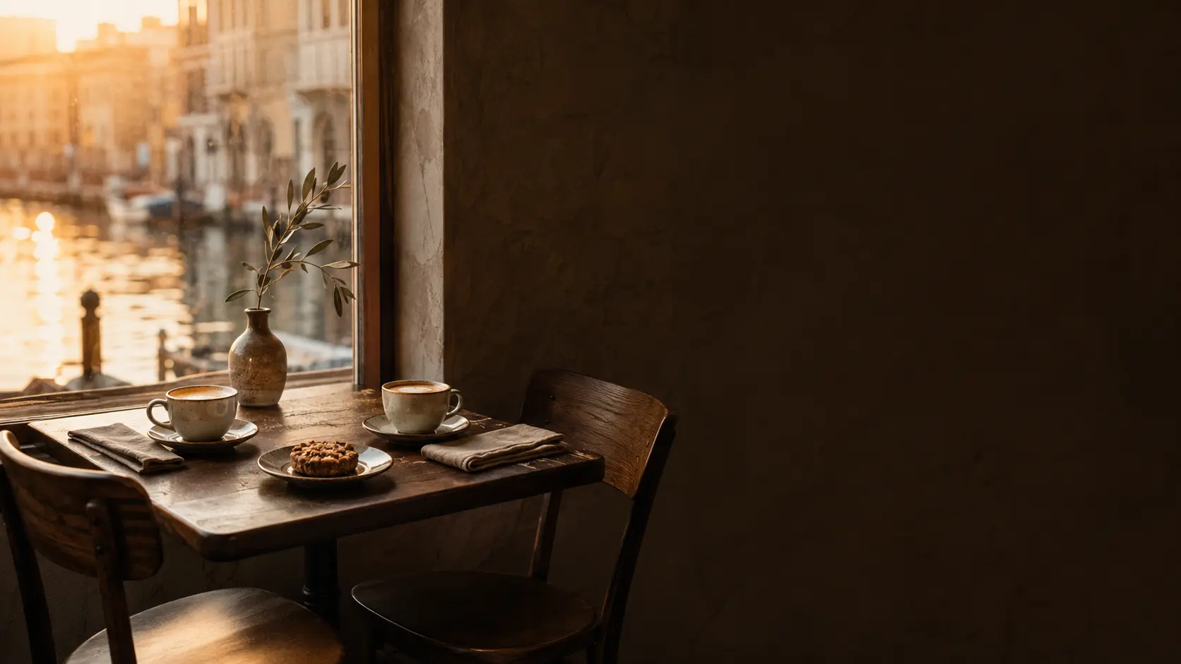 An intimate Ju Ju’s Cafe table for two beside a softly lit window