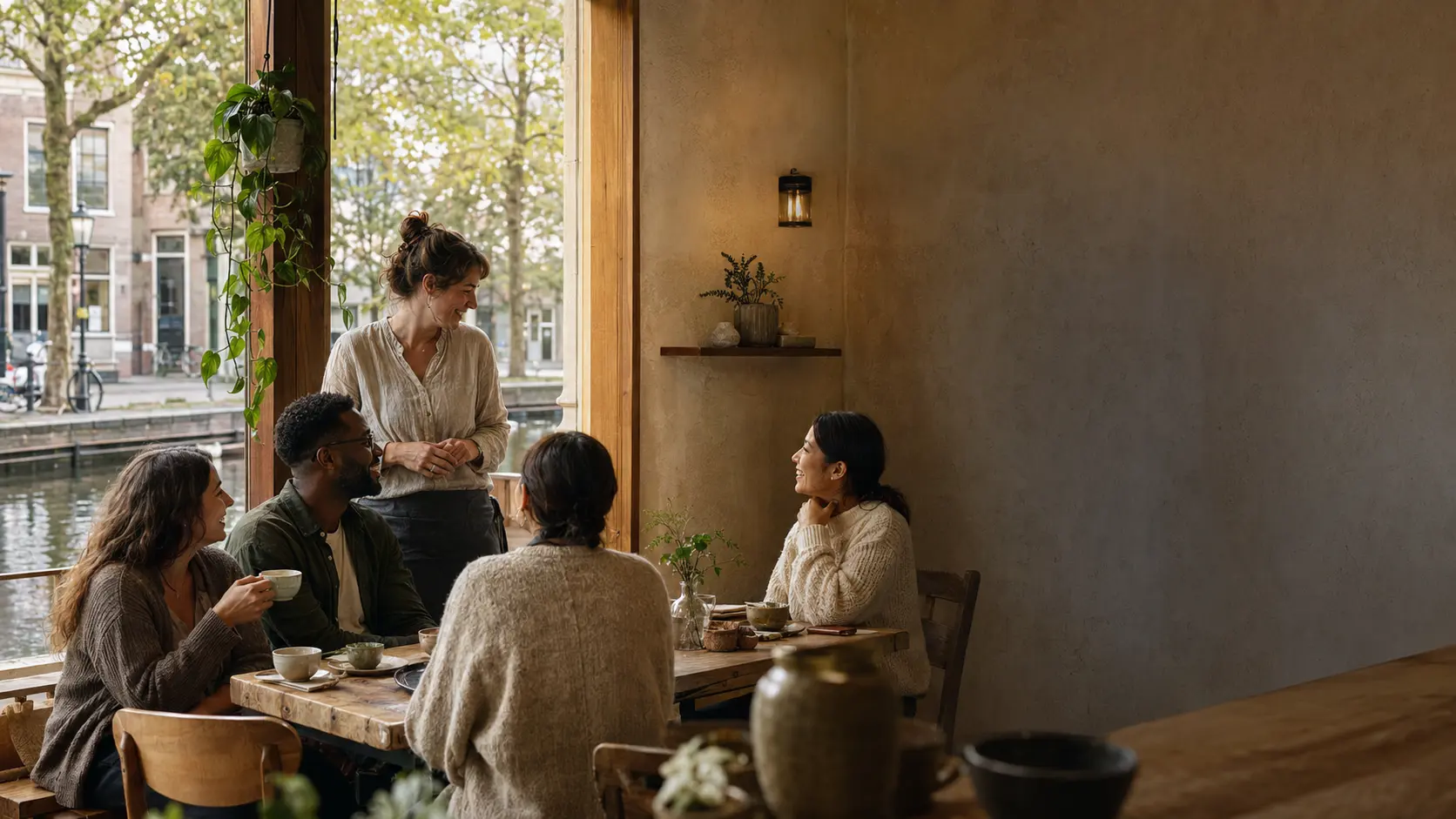 Friends sharing coffee and conversation inside the welcoming Ju Ju’s Cafe interior